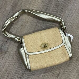 NWT Coach Purse, Unique Wicker and Gold! Soft Twist Handle & Lavender Interior